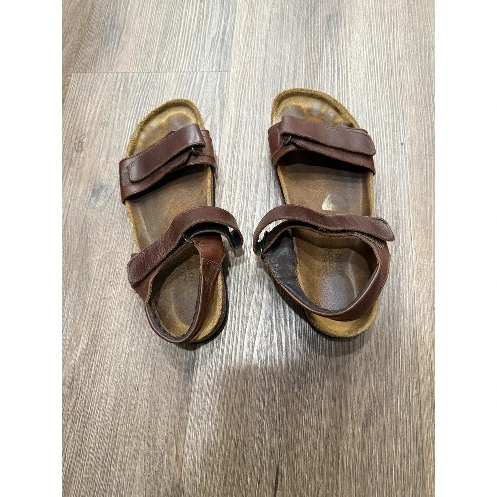 Naot Mens Leather Lappland Sandals Size 44 Sz 11-11.5 Brown Leather Hook & Loop